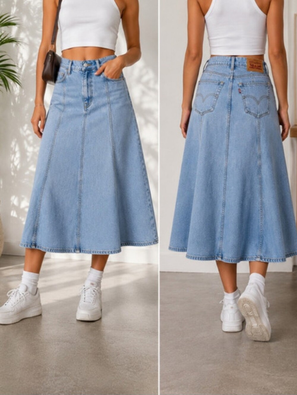 NWT Levi's Light Blue Denim A-Line Midi Skirt Size 27 See Below Measurements